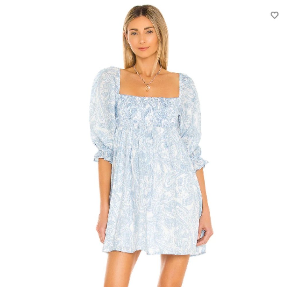 Faithfull the Brand Calista Mini Dress  - XS, Blue & White Paisley